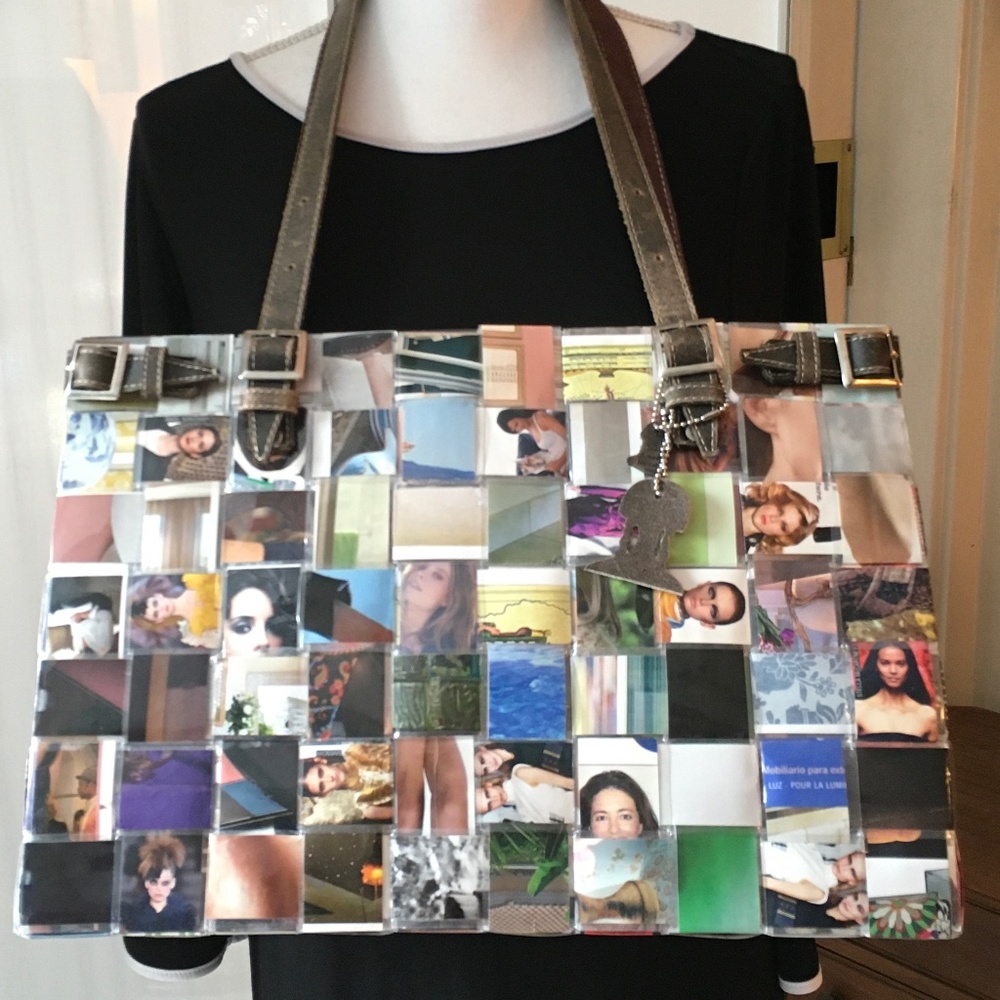 Nahui Ollin fun, funky and unique tote bag with brown suede straps